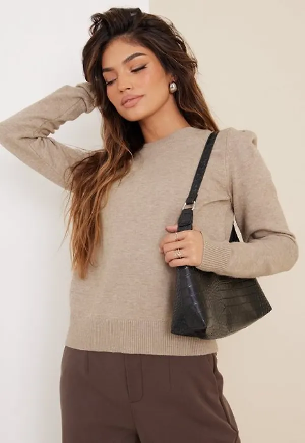 Jacqueline de Yong Jdymarco L/S Puff Pullover Noos Kn Stickade tröjor Beige Melange