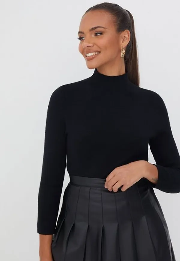 Vero Moda Vmgold Rib 3/4 Funnelneck Blouse Ga Stickade tröjor Black