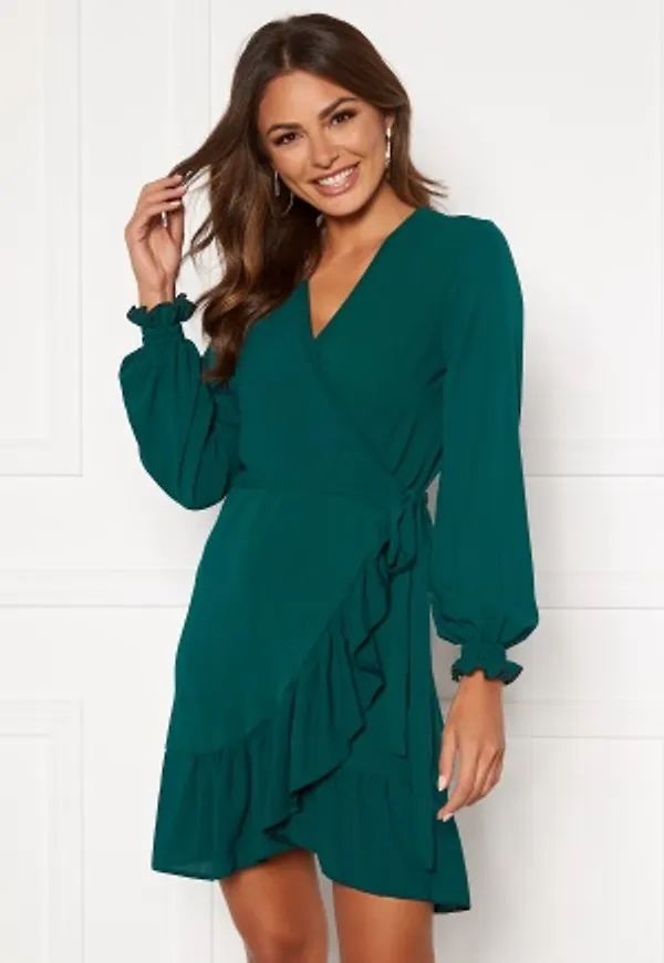 John Zack Frilly Wrap Mini Dress Forest Green XS (UK8)