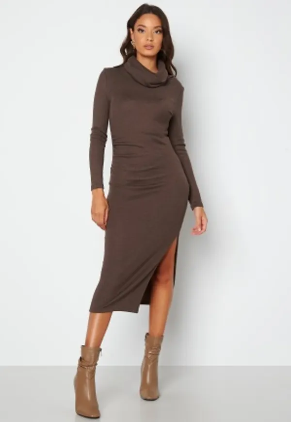 BUBBLEROOM Mellen knitted cowl neck dress Dark brown L