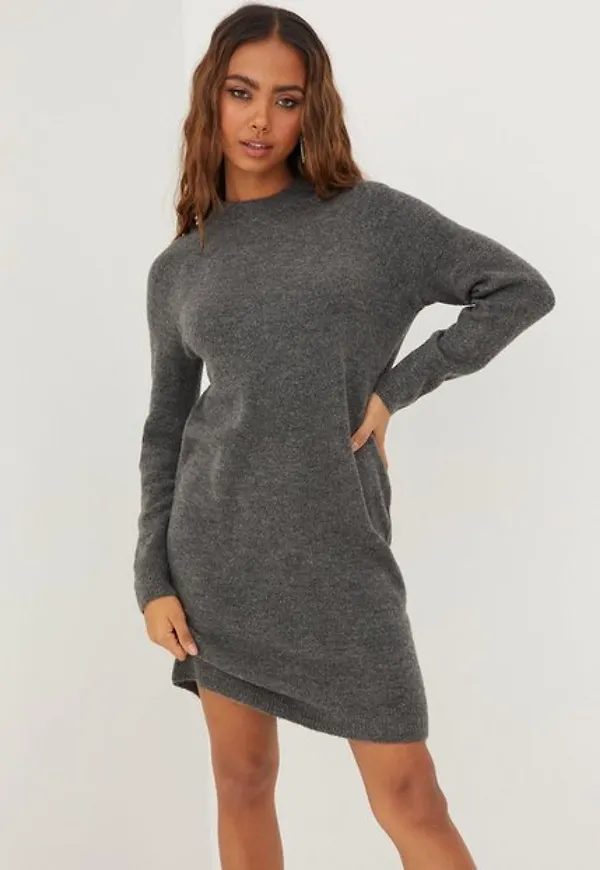 Pieces Pcchapa Ls O-Neck Knit Dress Noos Stickade klänningar Dark Grey Melange