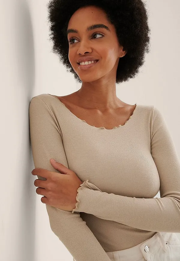 NA-KD Recycled babylock topp med rund ringning - Beige