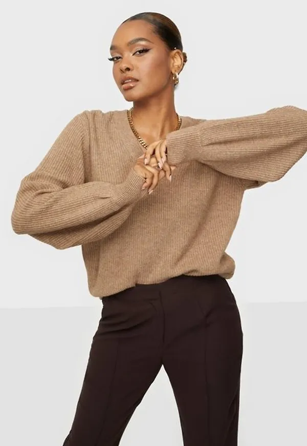 Object Collectors Item Objmalena L/S Knit Pullover Noos Stickade tröjor Chipmunk Melange