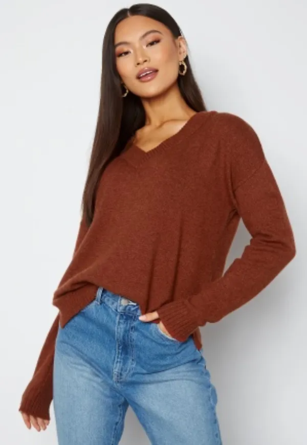 VILA Ril Oversize V-Neck Knit Top Burnt Henna XL