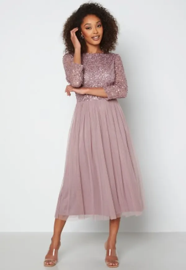 AngelEye Sequin Bodice Mid Dress Purple L (UK14)