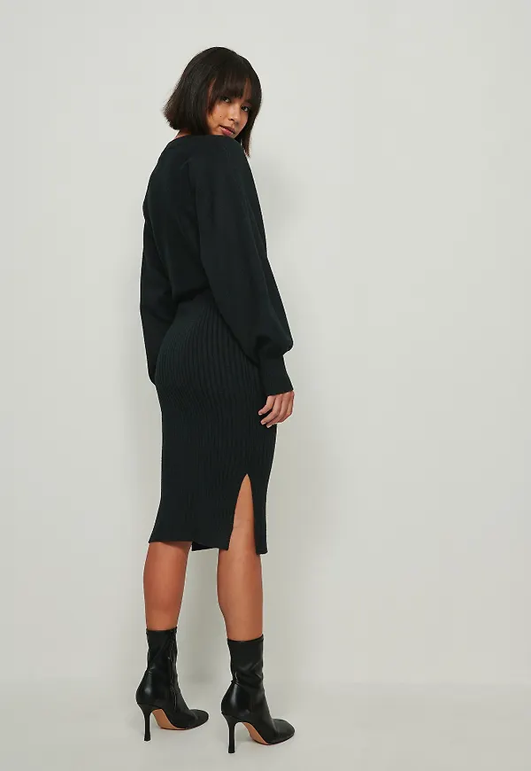 NA-KD Ribbstickad kjol - Black