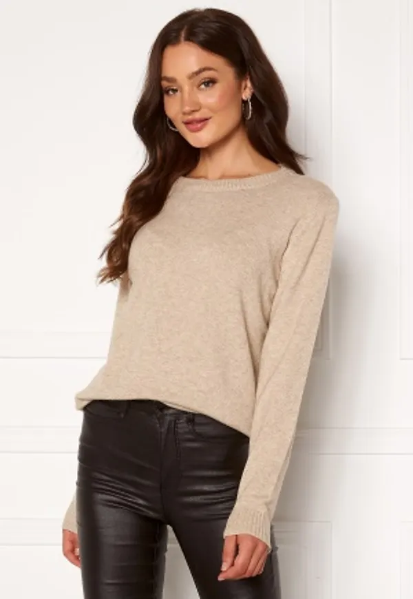 VILA Ril L/S O-neck Knit Top Natural Melange XS