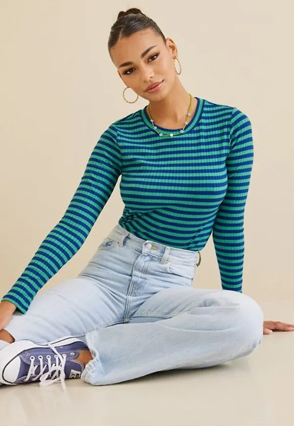 Jacqueline de Yong Jdyfransiska L/S Stripe O-Neck Top Långärmade toppar Surf the Web Mint
