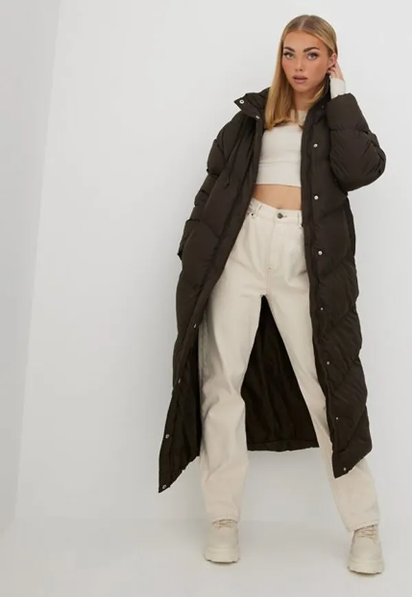 Missguided Chevron Maxi Puffer Dunjackor Chocolate