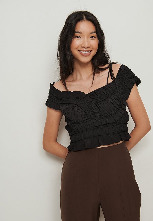 NA-KD Party Croppad Topp Med Smock - Black