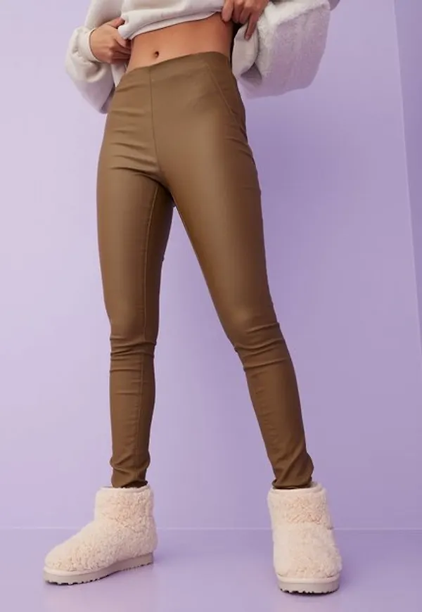 Objbelle Coated Leggings Dark Earth