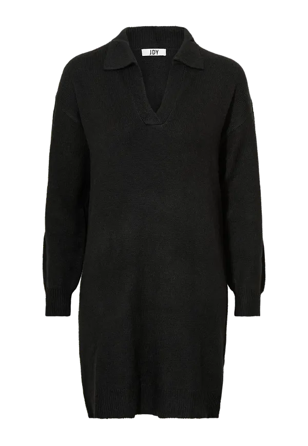 JDY - Stickad klänning jdyRue Vega L/S Polo Dress Knt - Svart