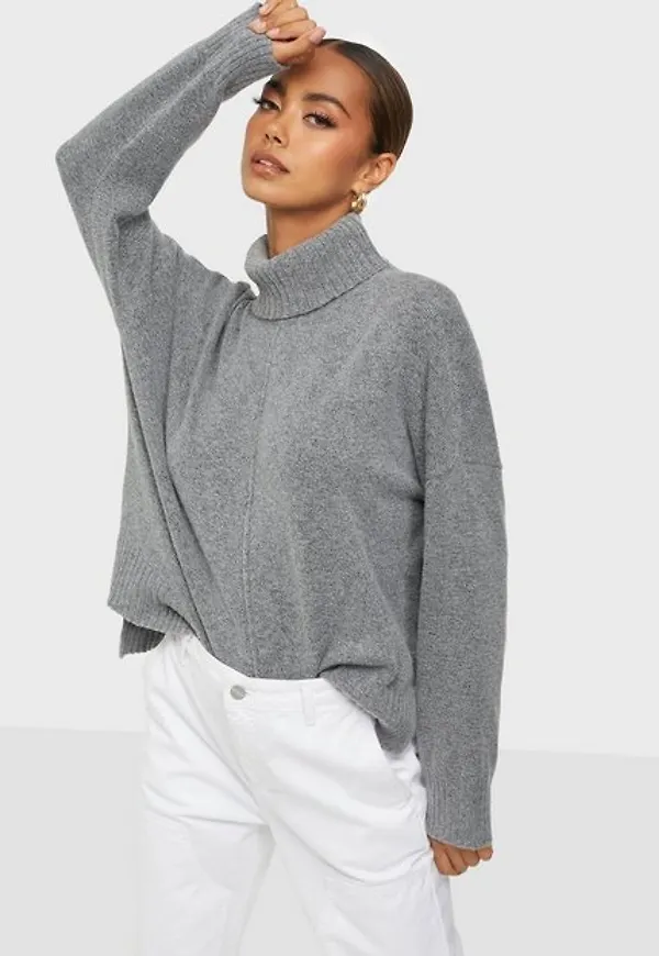 Noisy May Nmian L/S Roll Neck Knit Noos Stickade tröjor Medium Grey Melange