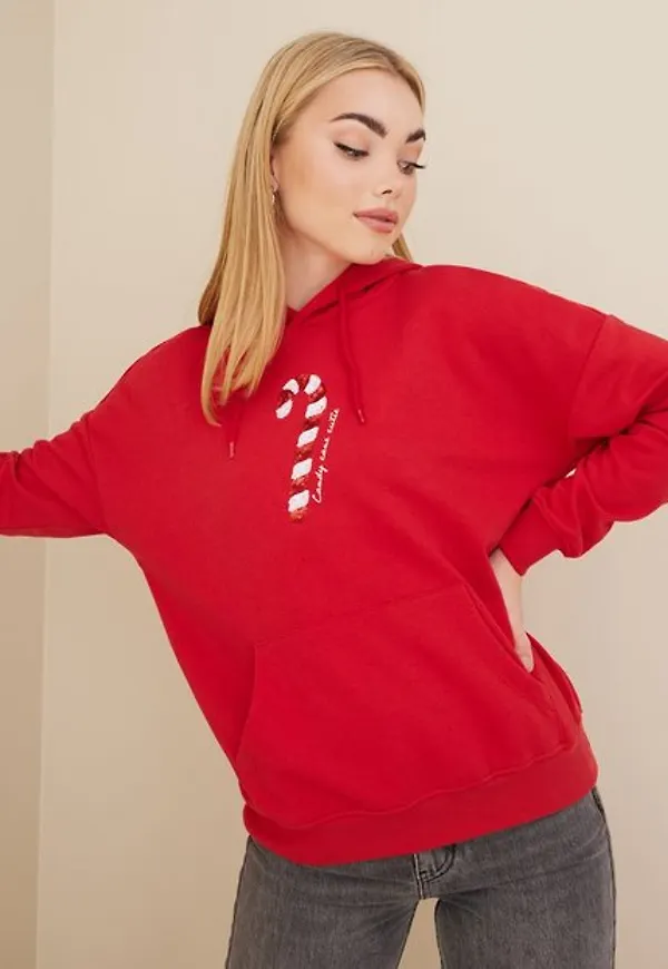 Only Onlcandy Life L/S Seq Hood Box Swt Hoodies Mars Red Candy Cane