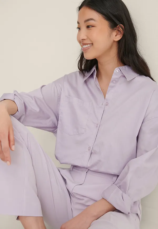 NA-KD Classic Oversize skjorta med ficka - Purple