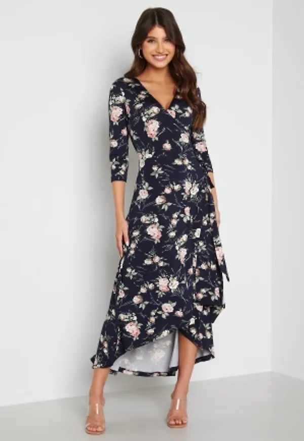 BUBBLEROOM Clara 3/4 high low dress Dark navy / Patterned S