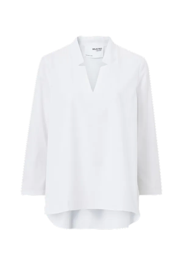 Selected FEMME - Blus slfSanne LS V-neck Top - Vit