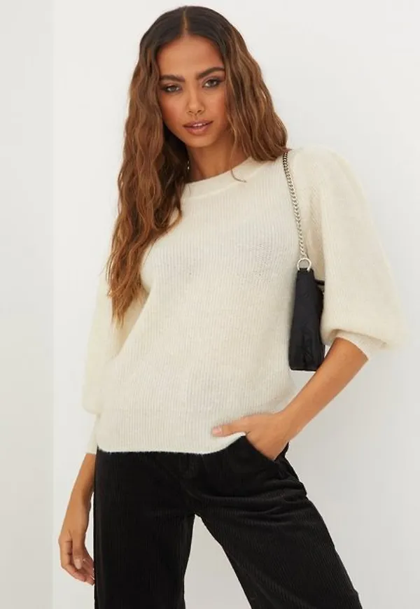 Vero Moda Vmvigga 3/4 Rib Blouse Ga Boo Stickade tröjor Birch W. Melange