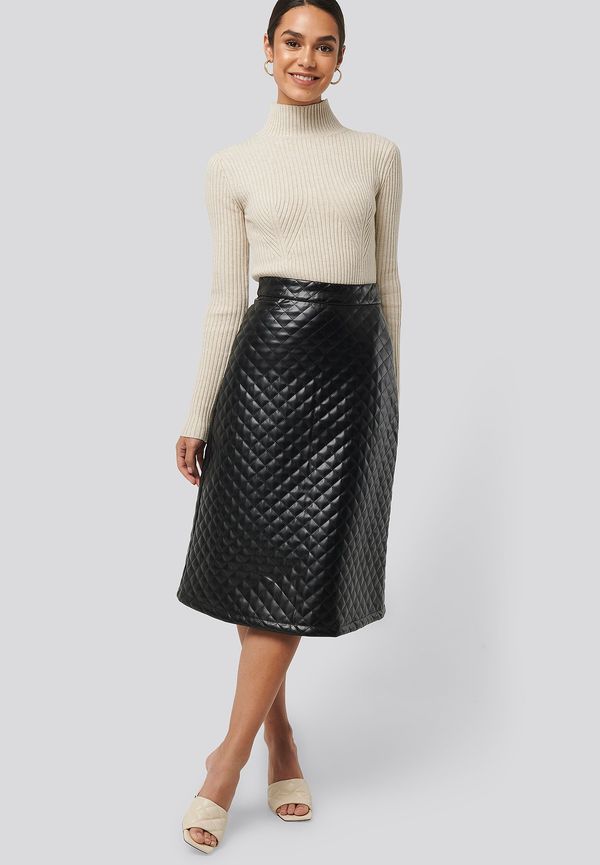 NA-KD Trend Quilted PU Midi Skirt - Black