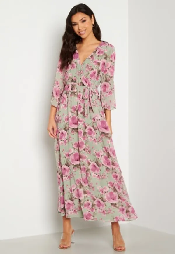VILA Clarette V-Neck 3/4 Ankle Dress Desert Sage AOP:FLOW 40
