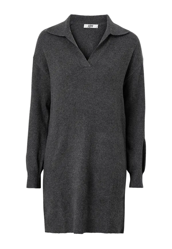 JDY - Stickad klänning jdyRue Vega L/S Polo Dress Knt - Grå