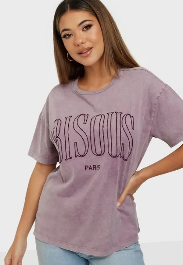 Vero Moda Vmforever Loose Embroidery T-Shirt T-shirts Prune Purple Washed Bisous