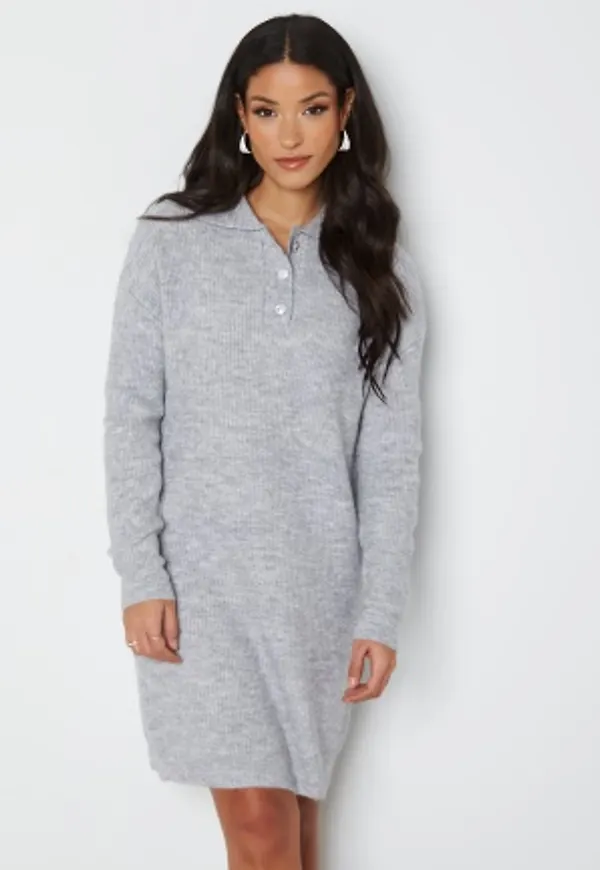 Pieces Petra LS Knit Dress Light Grey Melange L