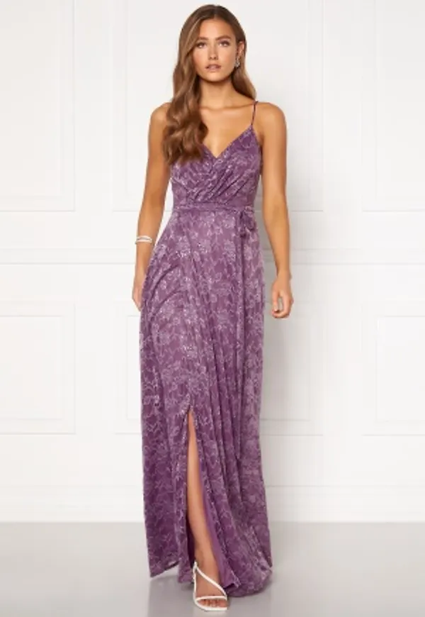 Goddiva Lace Wrap Maxi Dress Dusty Lavender XXS (UK6)