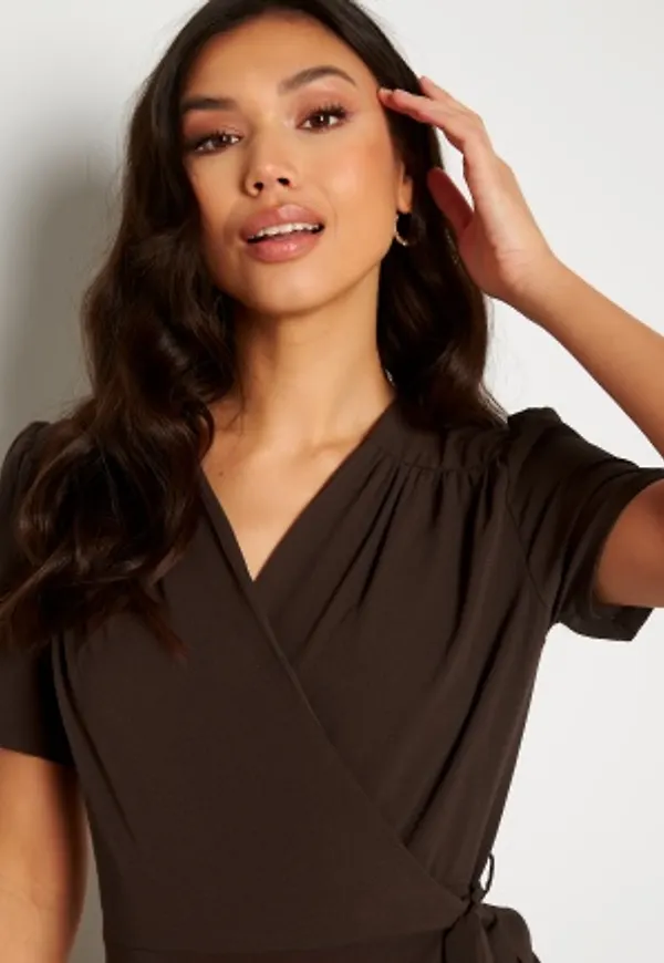 John Zack Short Sleeve Wrap Dress Chocolate S (UK10)