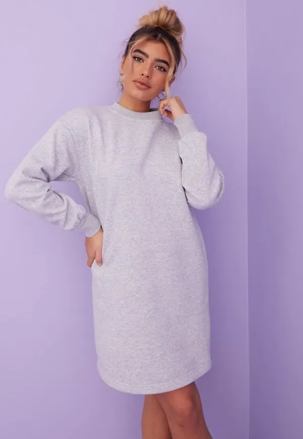 Vila Viswag L/S Crew Neck Sweat Dress Långärmade klänningar Light Grey Melange