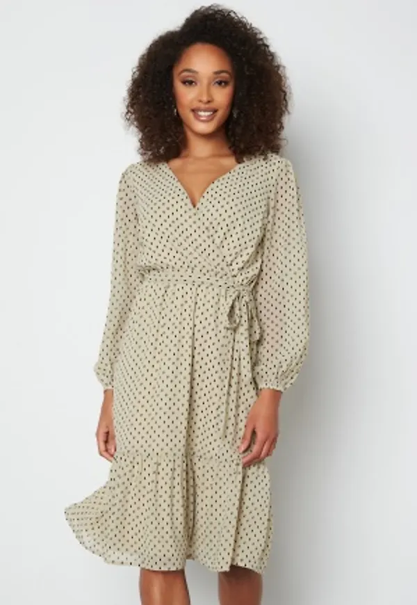 Happy Holly Linn midi Long Sleeve Dress Beige / Black 40/42