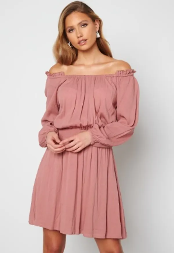BUBBLEROOM Riley off shoulder dress Dusty pink L