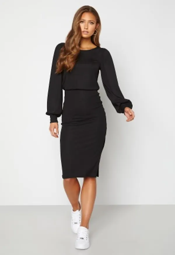 BUBBLEROOM Balloon Sleeve Rib Dress Black 4XL