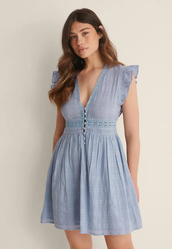 NA-KD Boho Virkning Miniklänning - Blue
