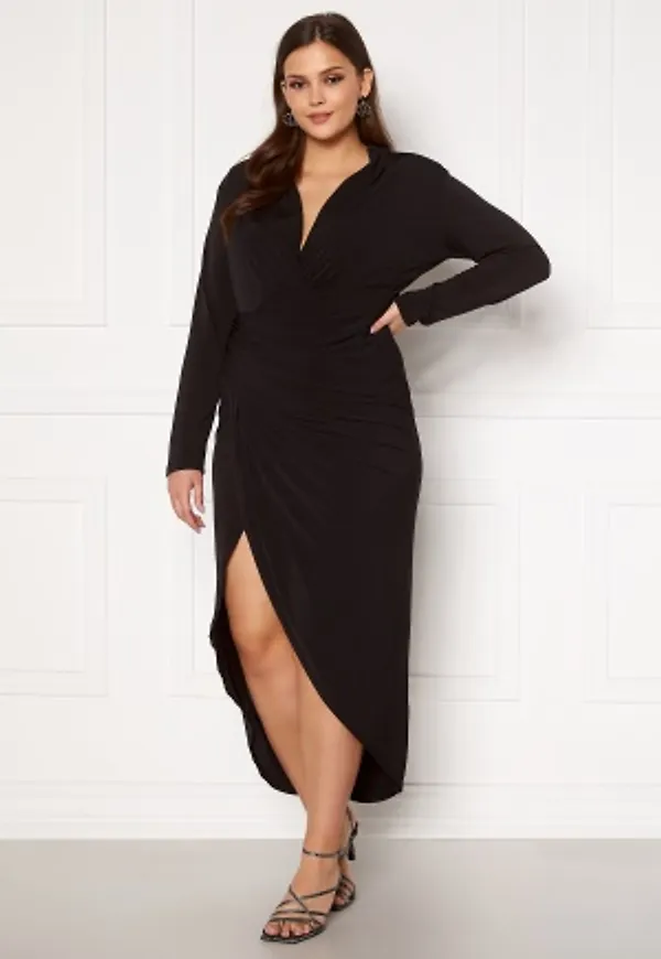 John Zack Curve Long Sleeve Rouch Curve Dress Black 48 (UK20)