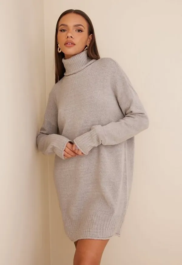 NLY Trend Long Roll Neck Knit Sweater Tröjor Grey Melange