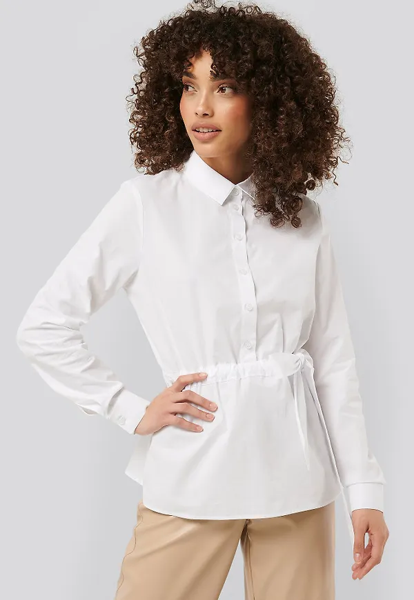 NA-KD Trend Belted Shirt - White