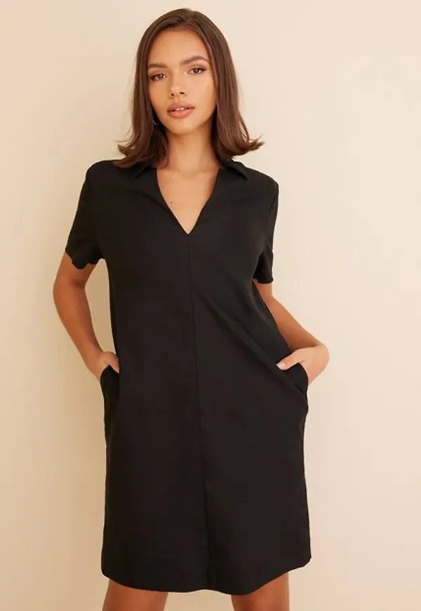 Calvin Klein Linen Open Neck Short Dress T-shirtklänningar