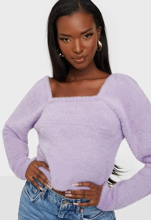 Only Onlpiumo L/S Squareneck Pullover Kn Stickade tröjor Crocus Petal