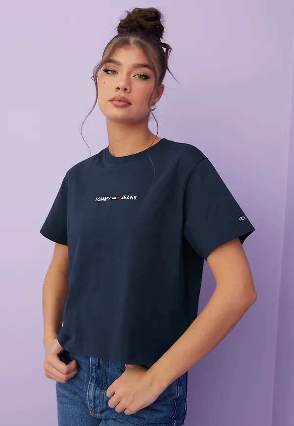 Tommy Jeans - T-shirts - Navy - Tjw Linear Logo Tee - Toppar - T-shirts