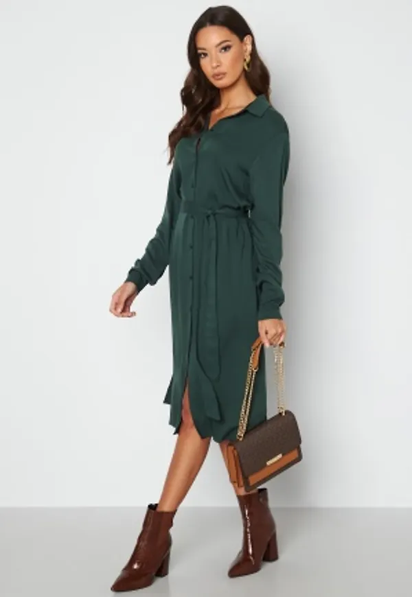 VILA Dania Belt L/S Shirt Dress Darkest Spruce 38