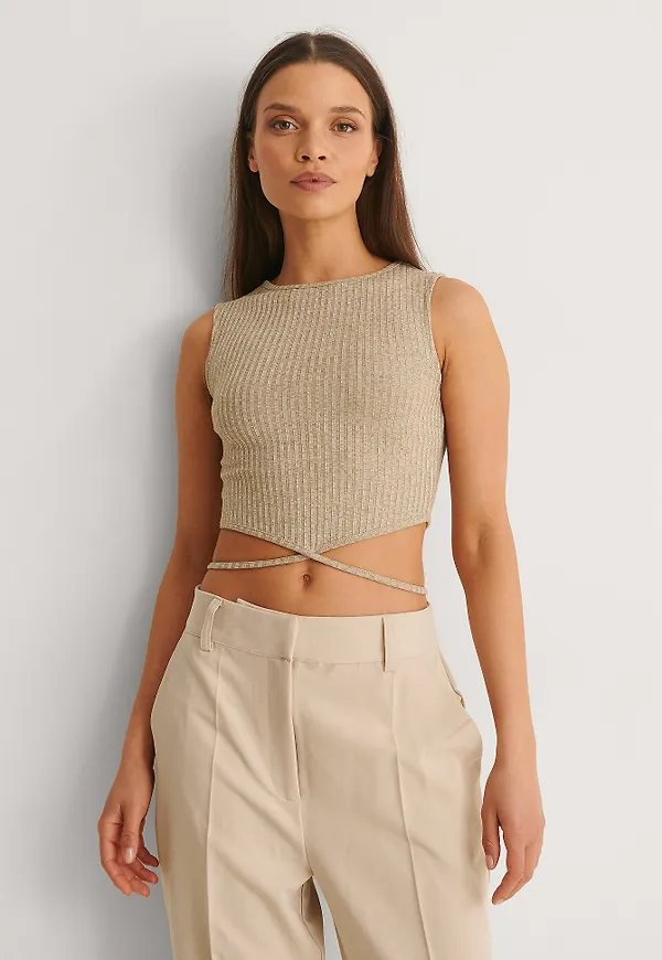 NA-KD Trend Tank topp med banddetalj - Beige