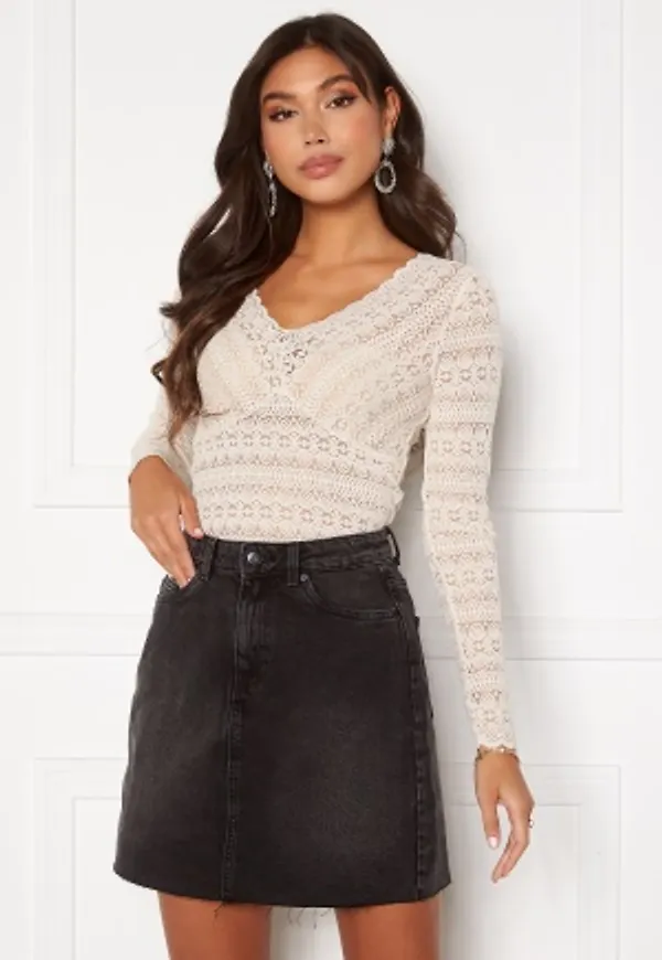 VILA Chikka V-Neck L/S Lace Top Birch M