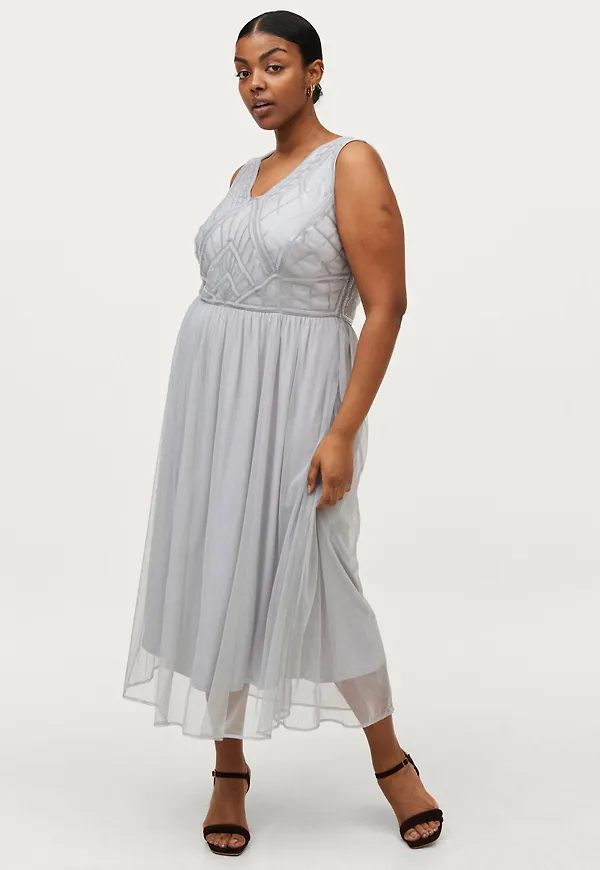 Zizzi - Maxiklänning eAmanda S/L Midi Dress - Grå