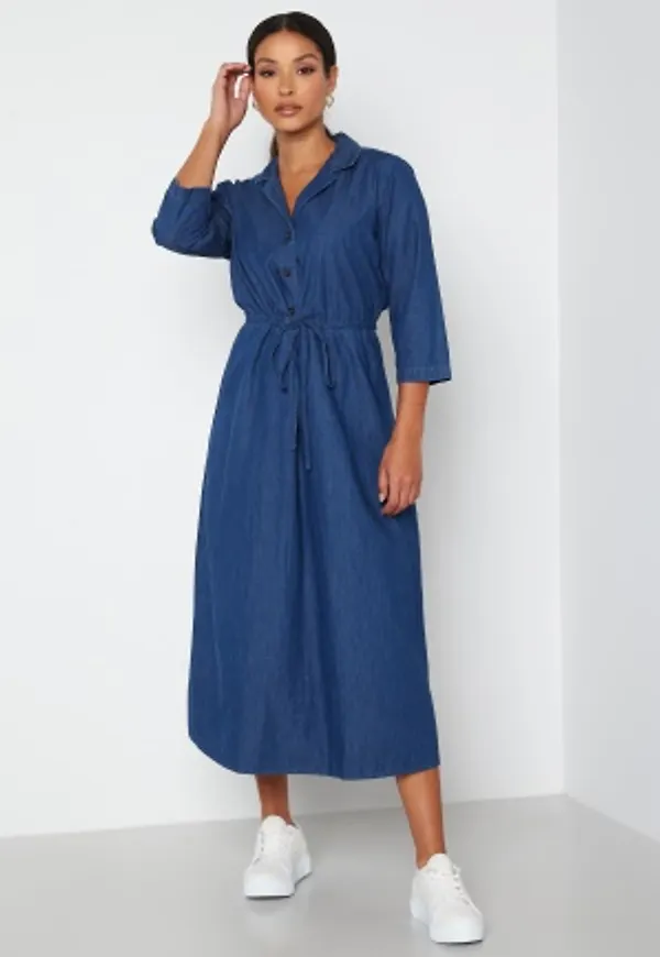 JDY Esran 3/4 Mid Calf Dress Medium Blue Denim 38