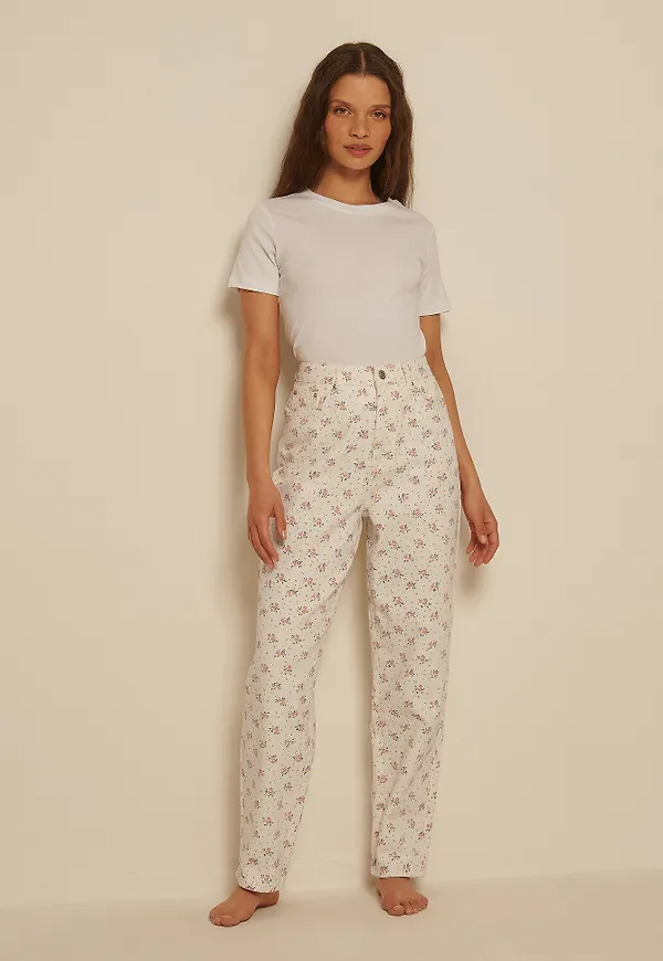 NA-KD Mom Jeans Med Blomstertryck - Multicolor
