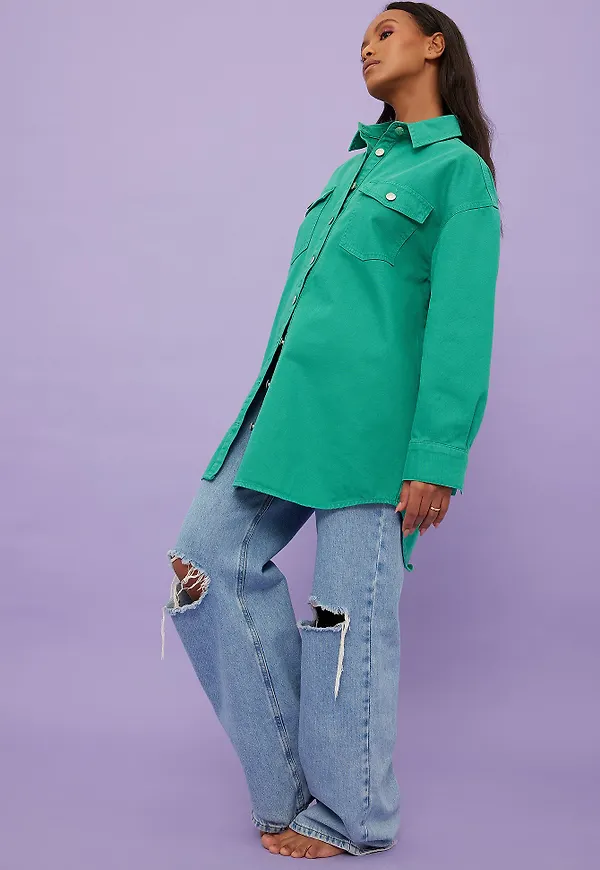 NA-KD Trend Oversized denimskjorta - Green