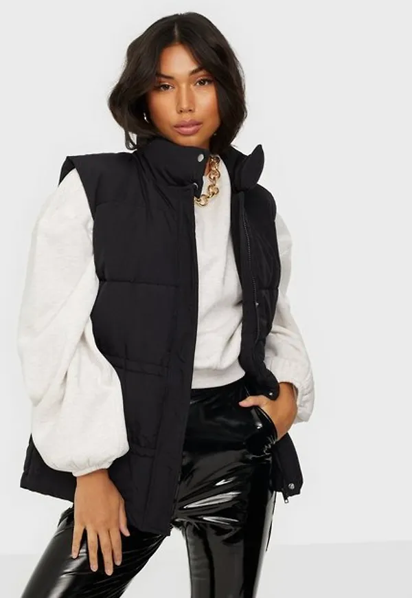 Missguided Gathered Detail Paded Gilet Västar Black