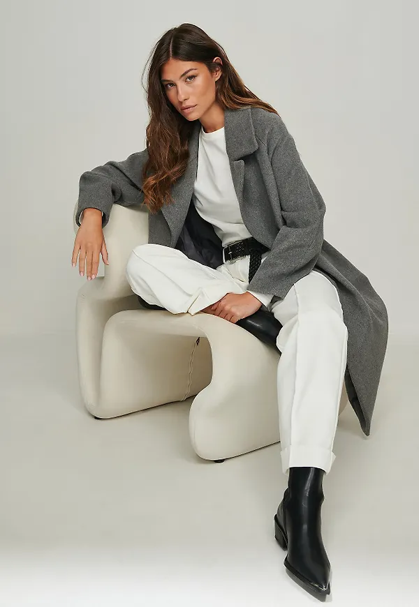 NA-KD Classic Återvunnen oversized kappa i ullblandning - Grey