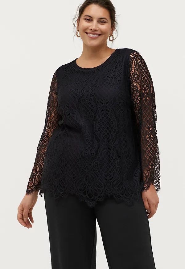 Zizzi - Spetsblus mdIndy L/S Blouse - Svart